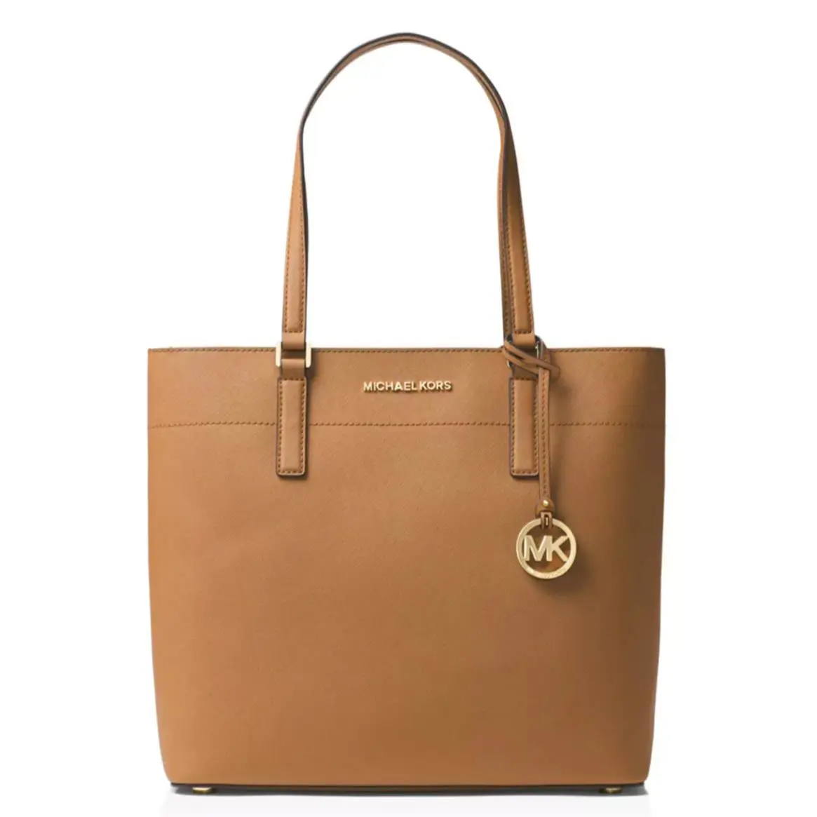 Michael Kors Morgan Large Tote Bag Leather Luggage Brown Gold Logo Charm