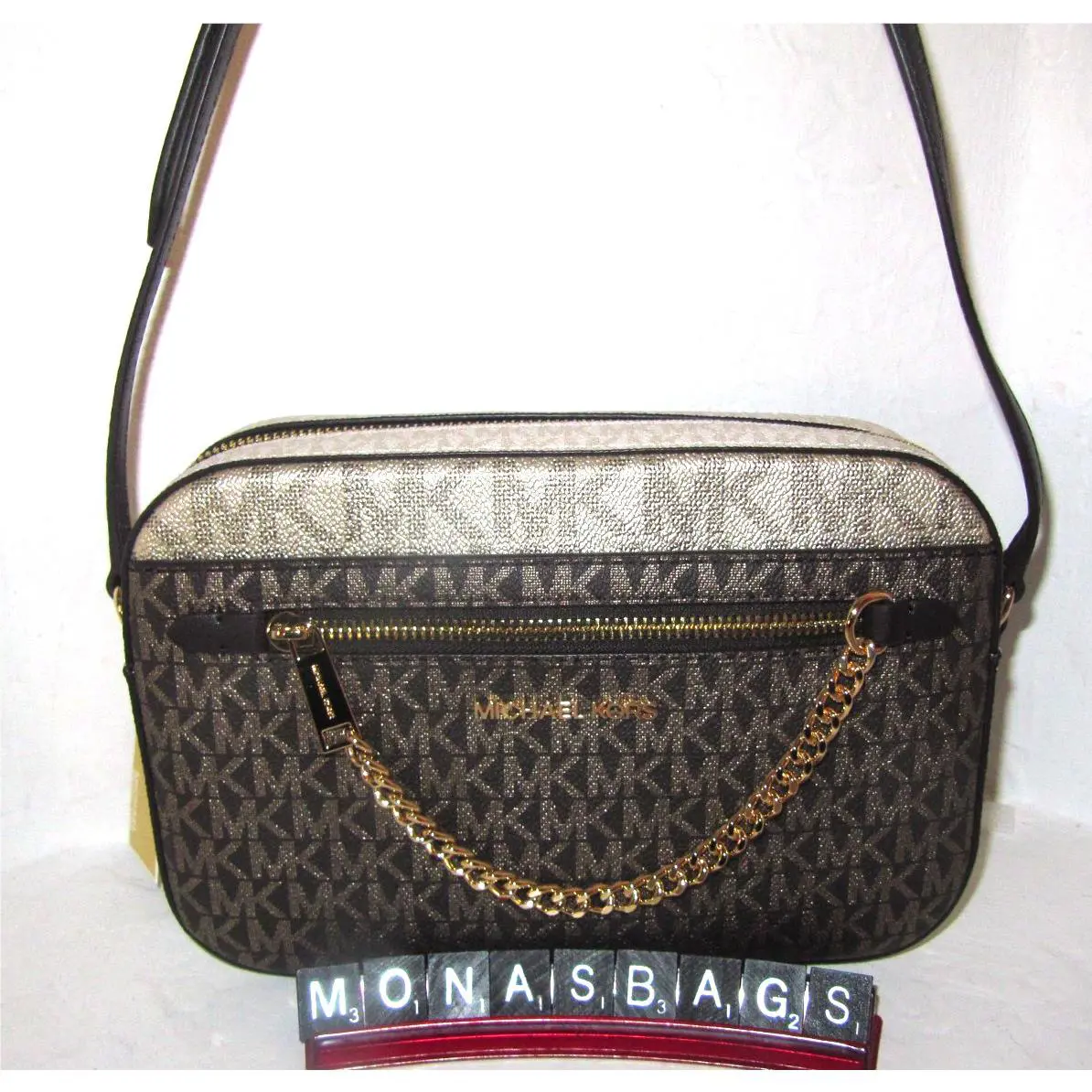 Jet Set Brown Logo Large Zip Chain EW Crossbody Bag by Michael Kors