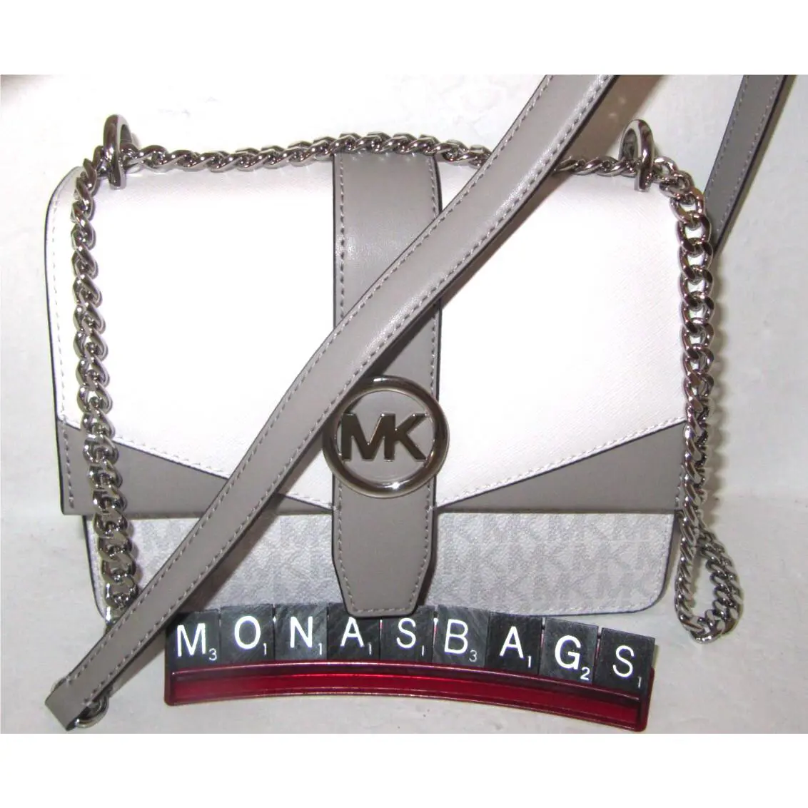Greenwich Flap Crossbody Optic White Gray Bag by Michael Kors