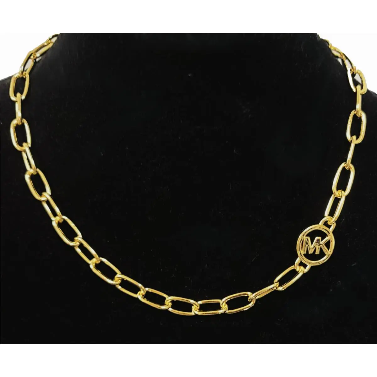 Michael Kors Paper Clip Gold Tone Chain Link Logo Necklace MKJ7755