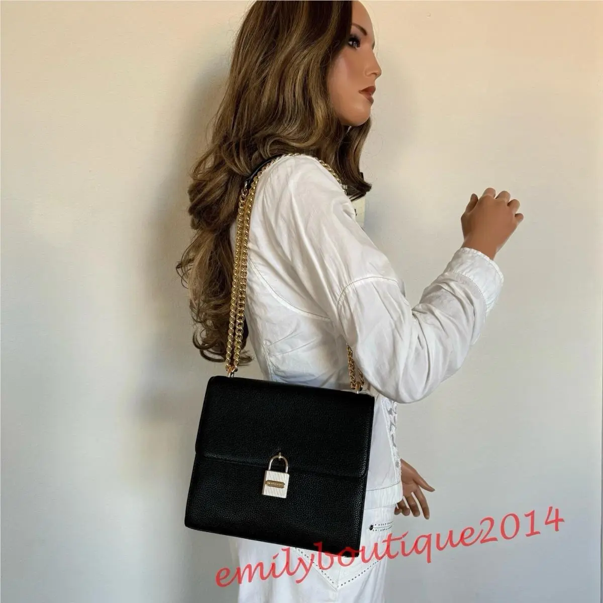 Michael Kors Mercer Messenger Black Leather Chain Crossbody Bag