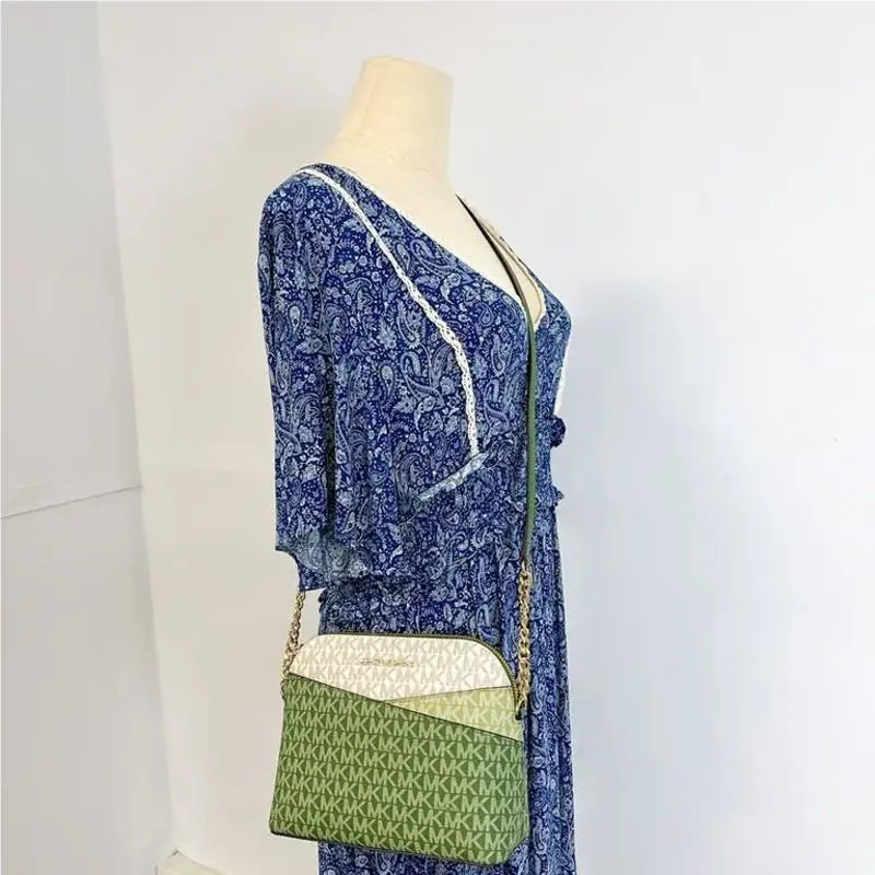 Michael Kors 35S3GTVC6V Jet Set Medium Dome Crossbody Leather Handbag IN Green