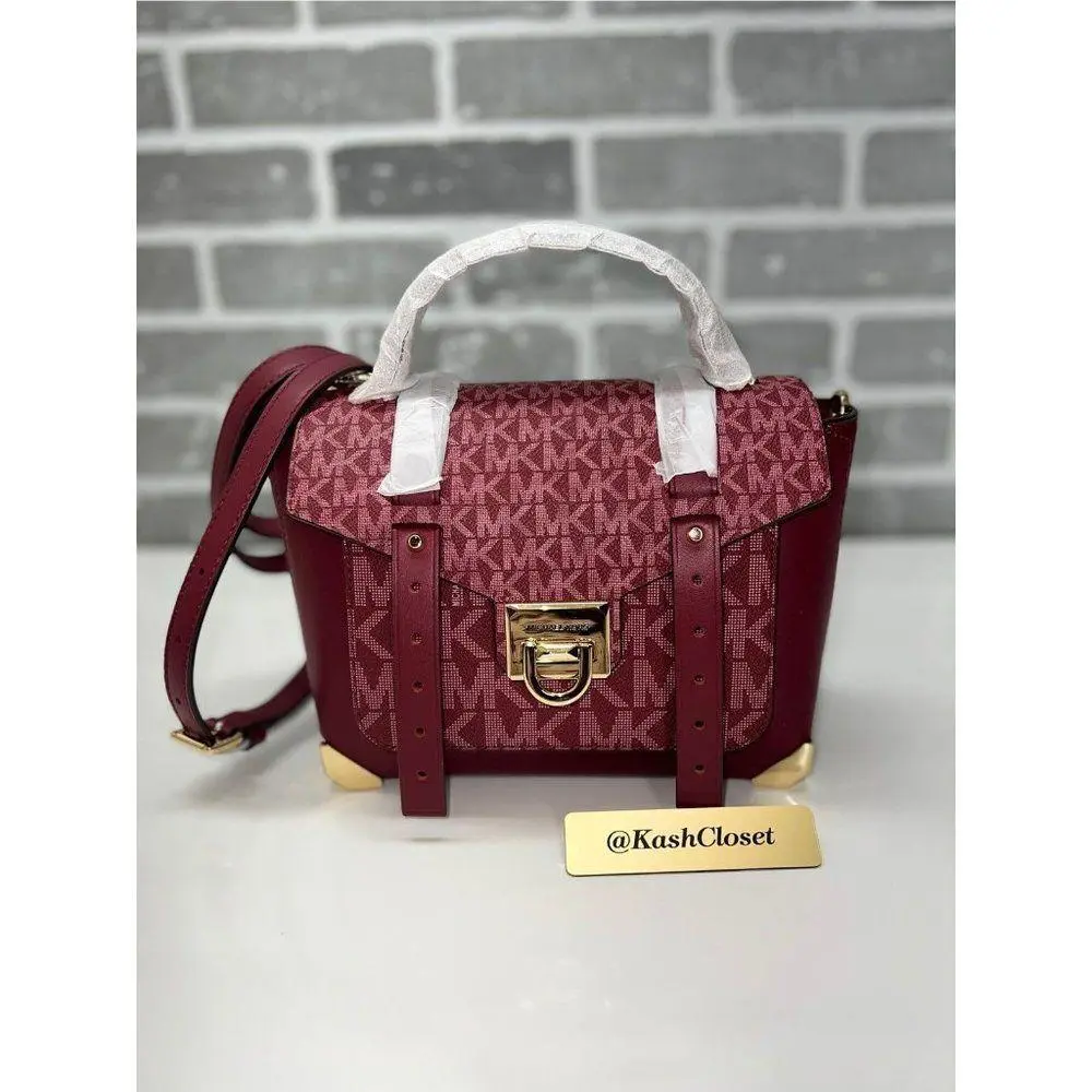 Michael Kors Satchel Manhattan Medium Leather MK Signature Purse Mulberry Multi