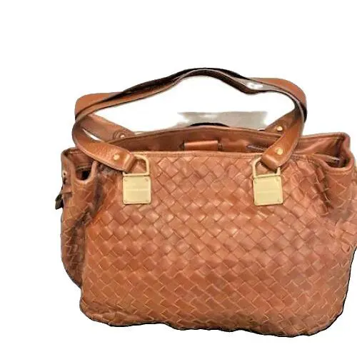 Michael Kors Exquisite North South Newbury Mocha Woven Tote Handbag