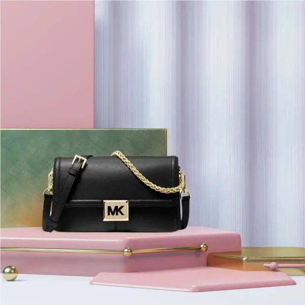 Michael Kors Sonia 35F1G6SL3L Medium Black Leather Shoulder Bag - Exterior: Black