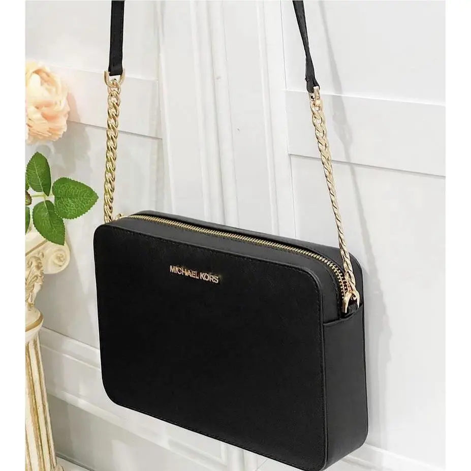 Michael Kors Jet Set Large Saffiano Leather Shoulder Bag Black