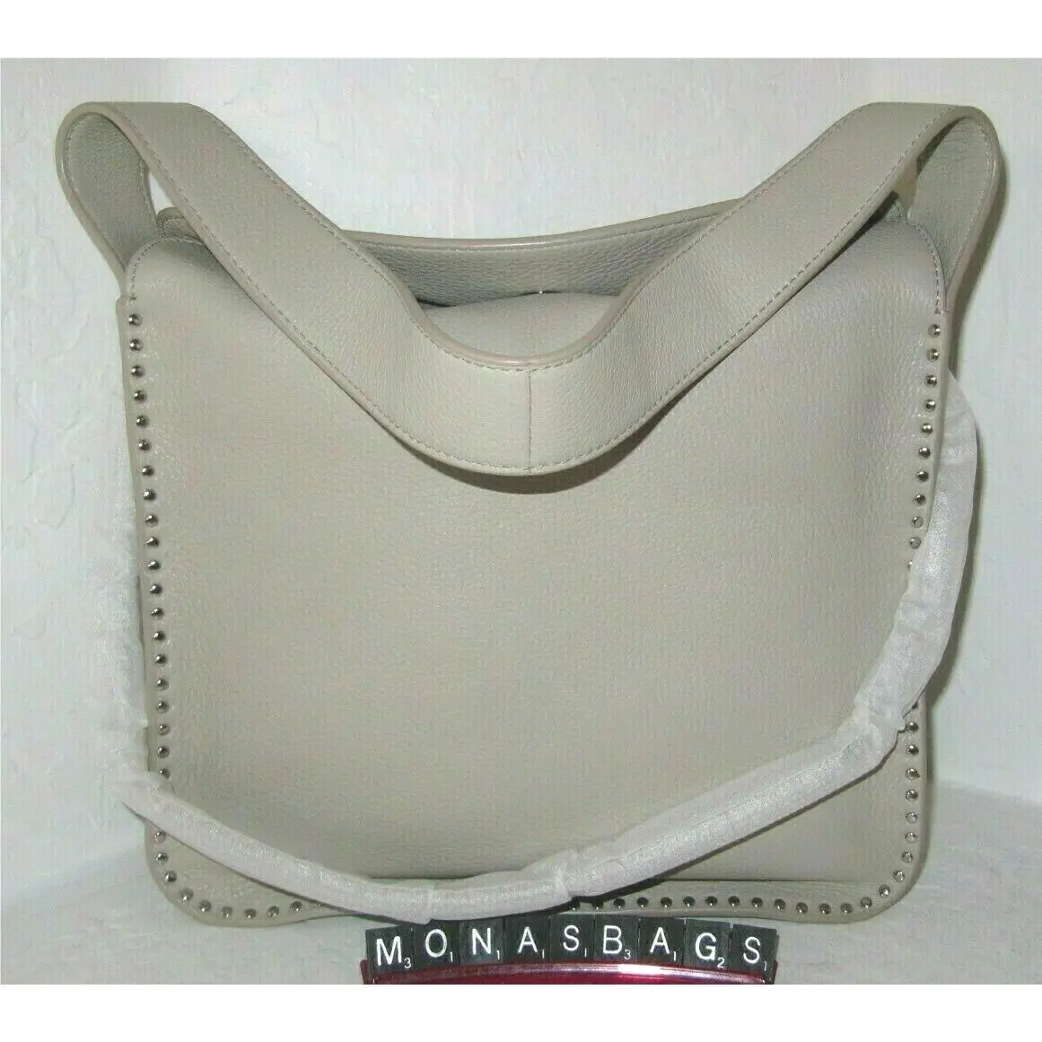 Michael Kors Astor Large Hobo Grey Cement Leather Silver Studded