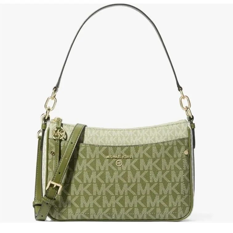 Michael Kors Jet Set Charm Med Top Zip MK Signature Crossbody Smokey Olive