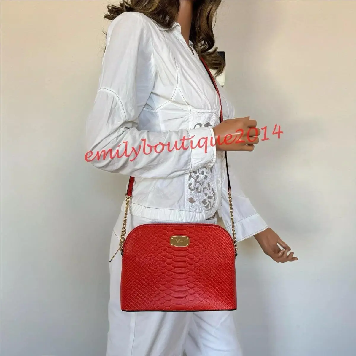 Michael Kors Cindy Dome Crossbody Mandarin Orange Embossed Leather Bag