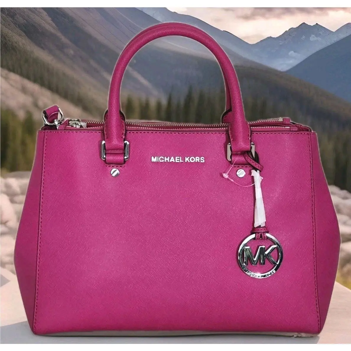 Michael Kors Sutton Fuchsia Pink Saffiano Leather Medium Satchel Bag