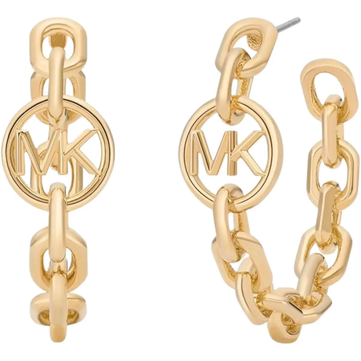 Michael Kors Cable Chain Logo Gold Tone Open Hoop Large Brass Earrings MKJ0021