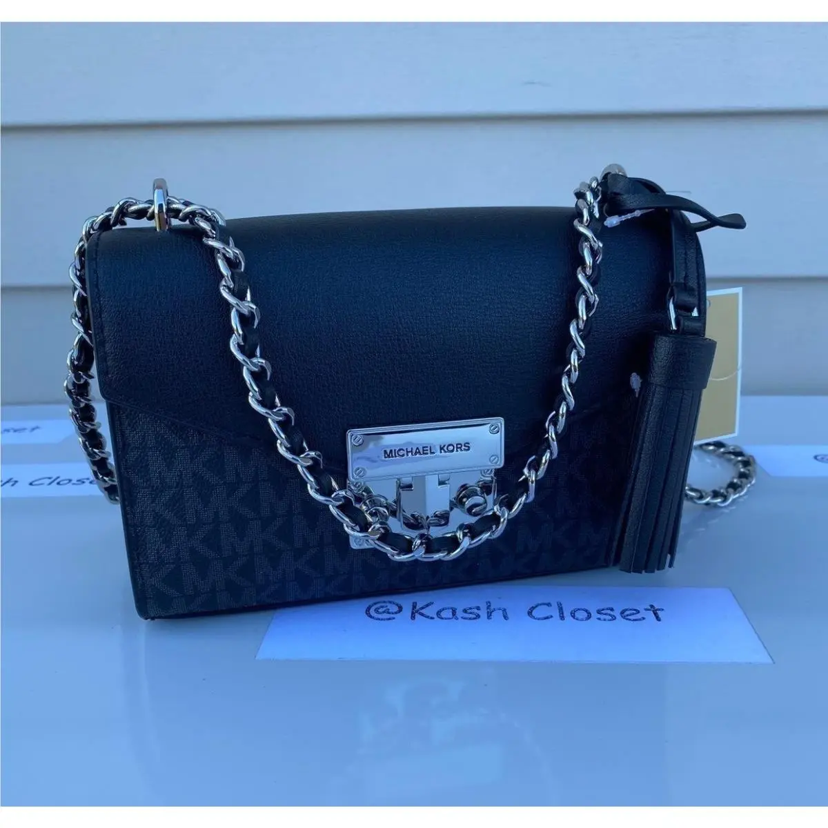 Michael Kors Crossbody Bag Rose Small Purse MK Signature Black