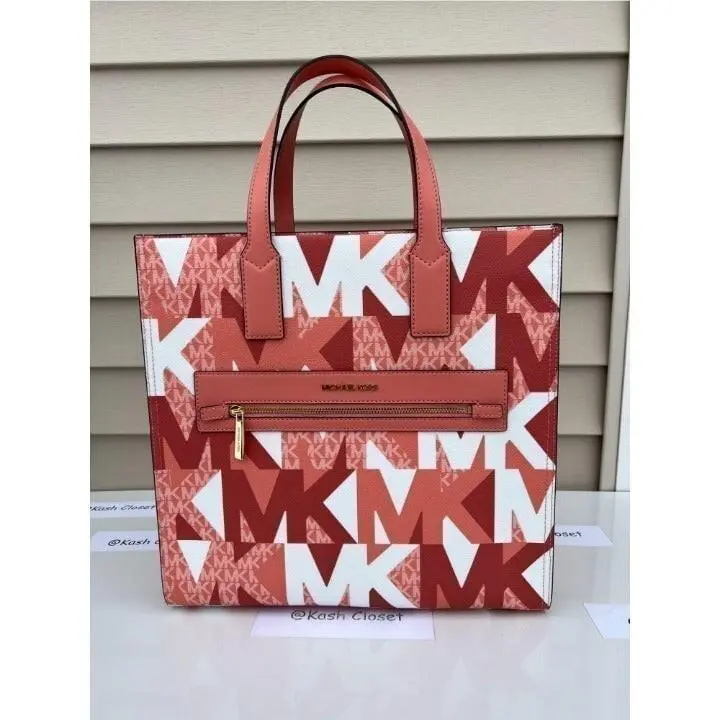 Michael Kors Tote Kenly Large MK Signature Purse Bag Sherbert Multi