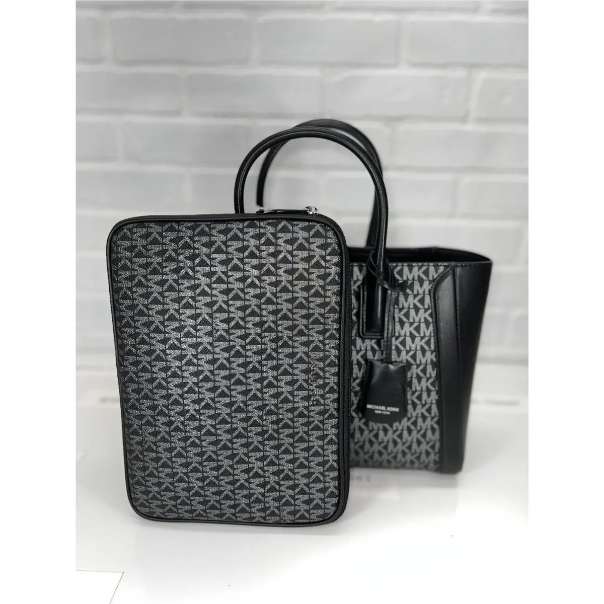 Michael Kors Satchel Medium Purse Ipad Case Kali Tote Shoulder Bag Black Silver