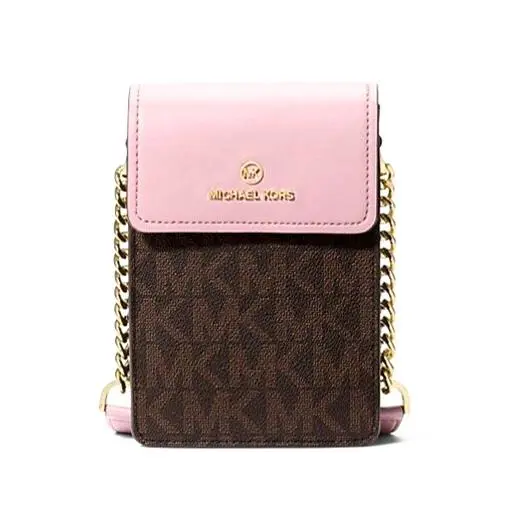 Michael Kors Jet Set Logo Smartphone Crossbody Bag Royal Pink/brown