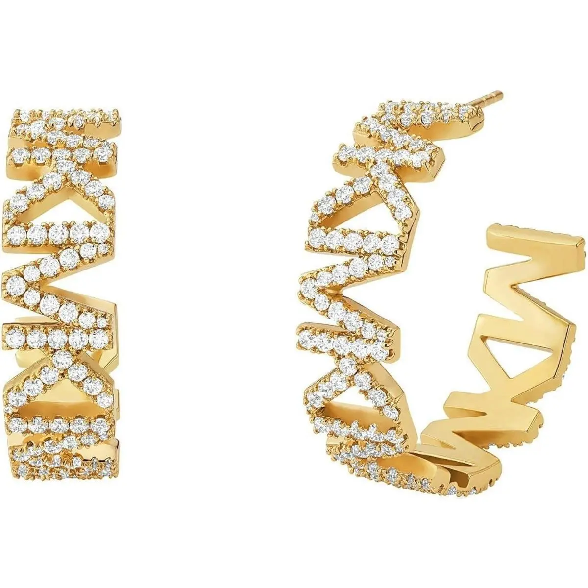 Premium Logo Gold Tone Open Hoop Brass Crystals Earrings MKJ7955 by Michael Kors