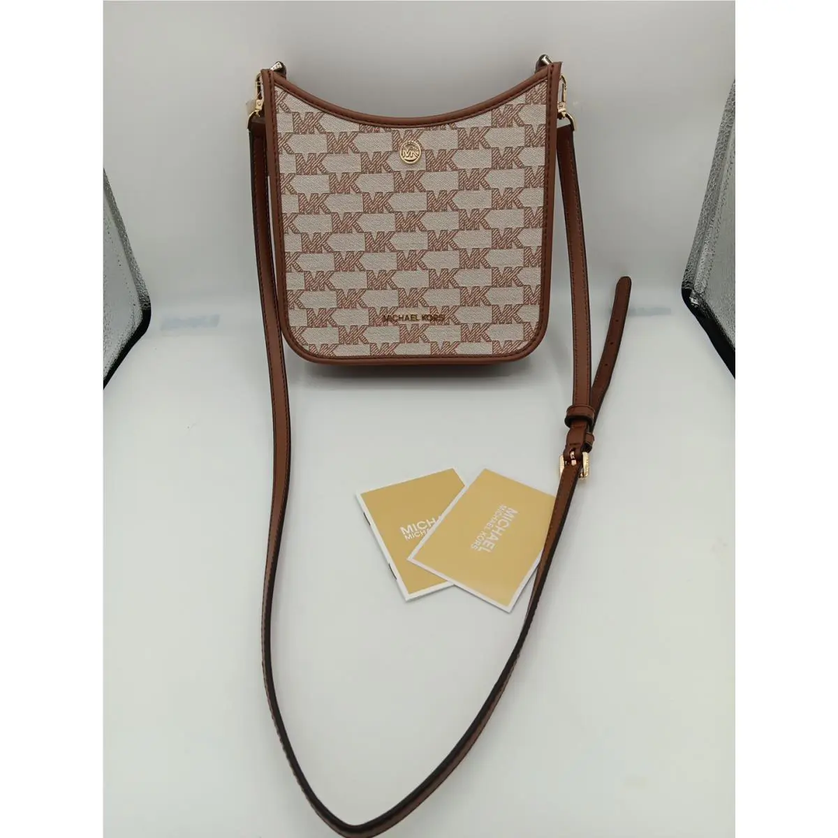 Michael Kors Briley Small Luggage Signature Canvas Messenger Crossbody Handbag