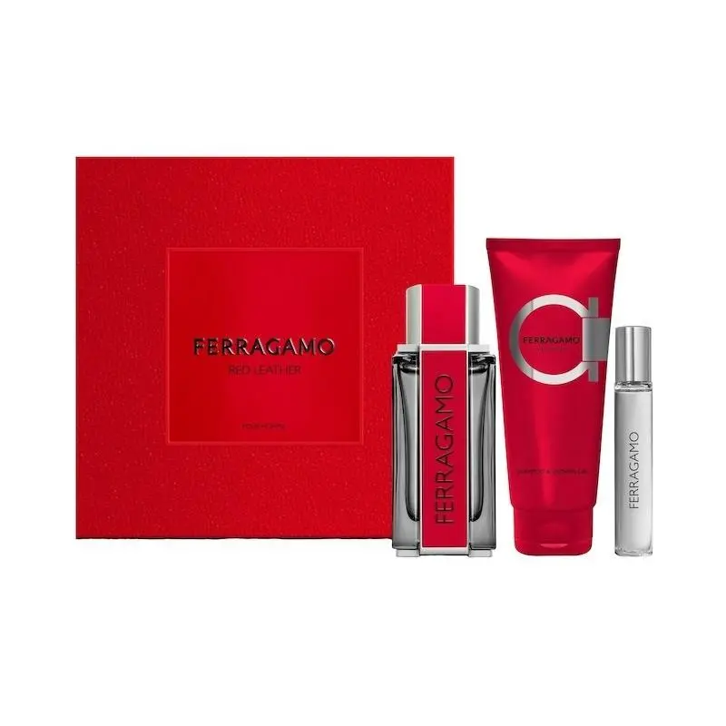 Salvatore Ferragamo Men`s Red Leather 3pcs Edp Gift Set Fragrances 8052464899081