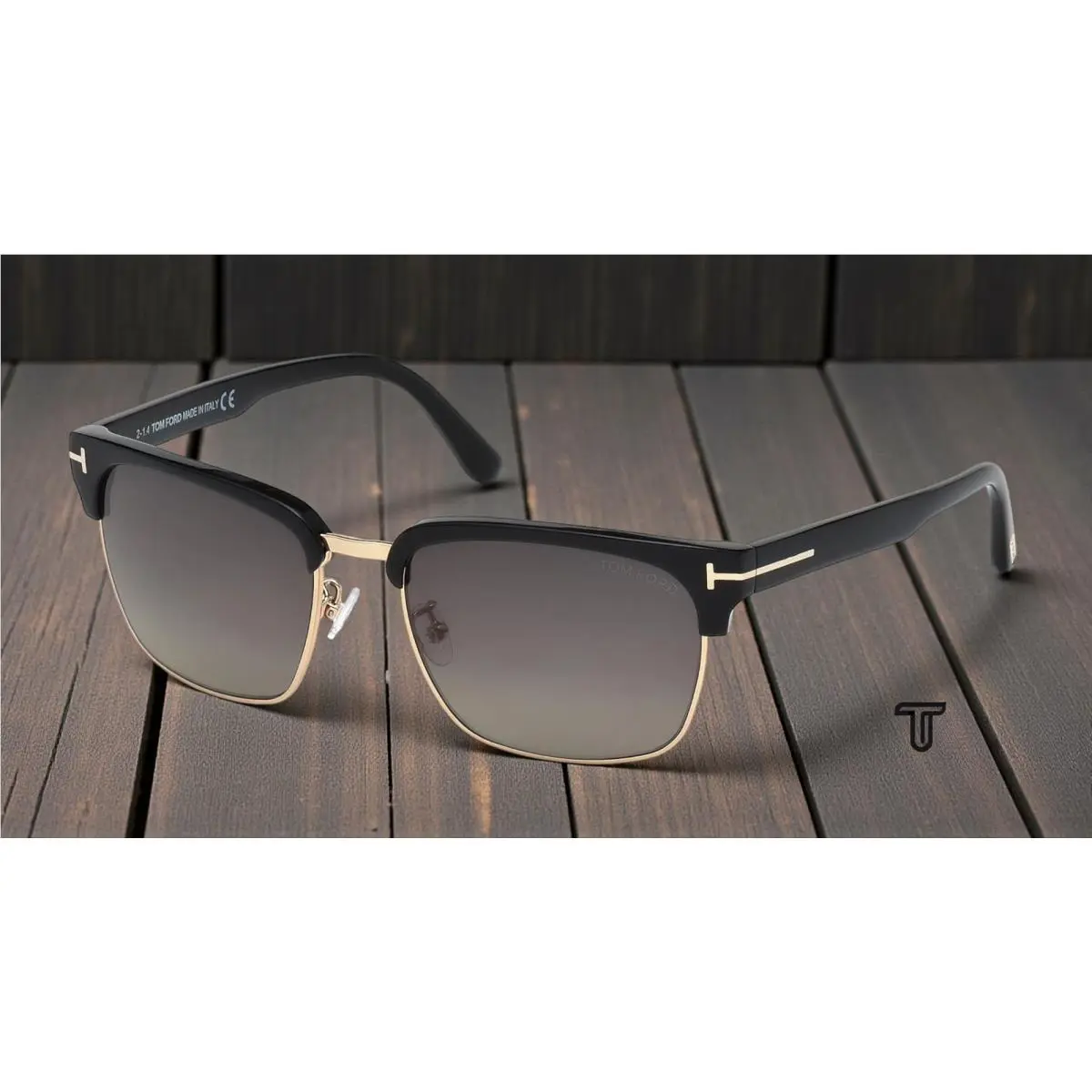 Tom Ford River FT0367 01D Shiny Black Smoke Polarized 57 mm Men`s Sunglasses