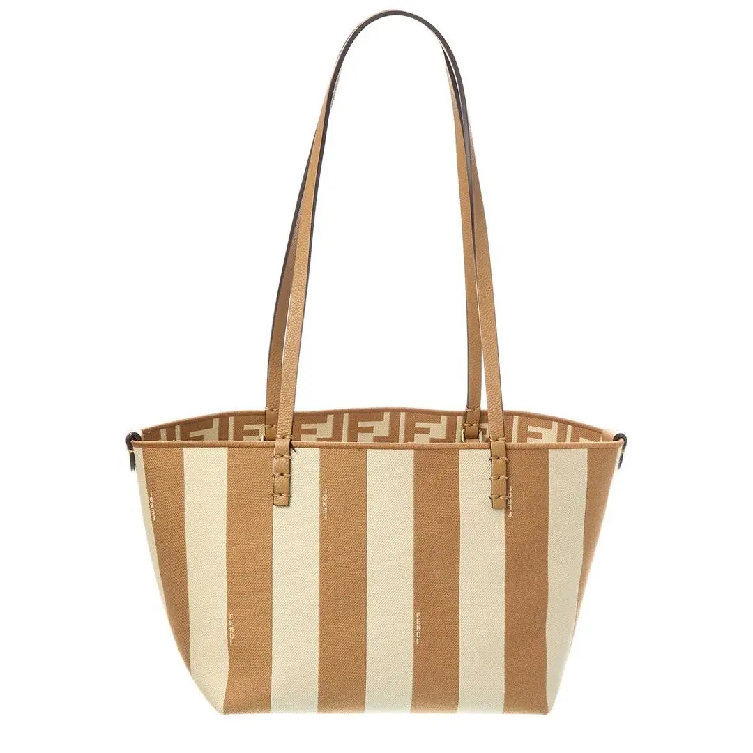 Fendi Roll Mini Ff Leather-trim Tote Women`s Beige