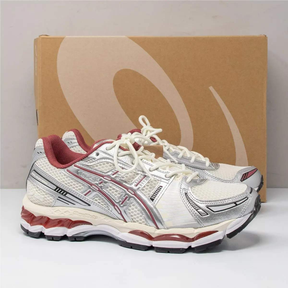 Asics Gel-kayano 12.1 Cream/pure Silver/burgundy Men`s 8.5 1203A759-102