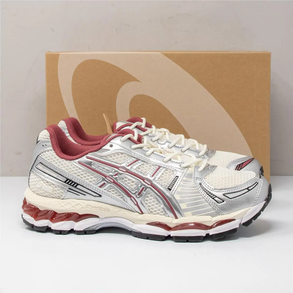 Asics Gel-kayano 12.1 Cream/pure Silver/burgundy Men`s 7.5 1203A759-102