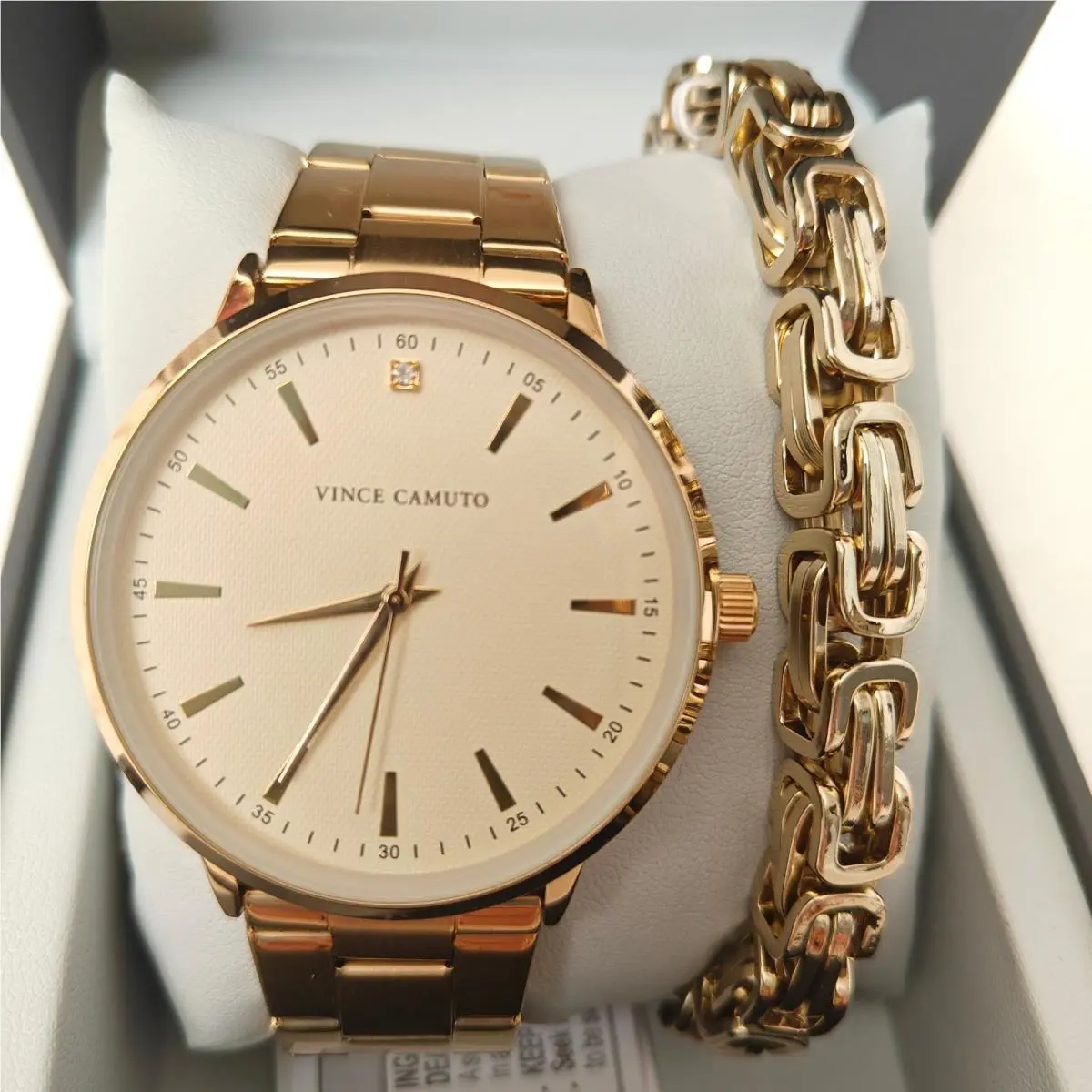 Mens Watch Bracelet Set Gold Tone Stainless Steel Wristwatch by Vince Camuto