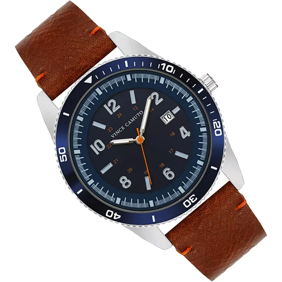 Men`s Navy Blue W/ Tan-brown Strap Watch by Vince Camuto