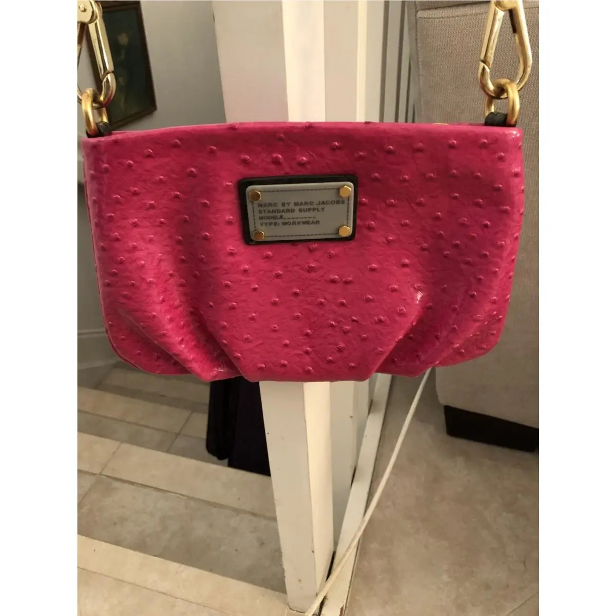 Marc By Marc Jacobs Hot Pink Ostrich Embossed Q Percy Crossbody Bag Purse