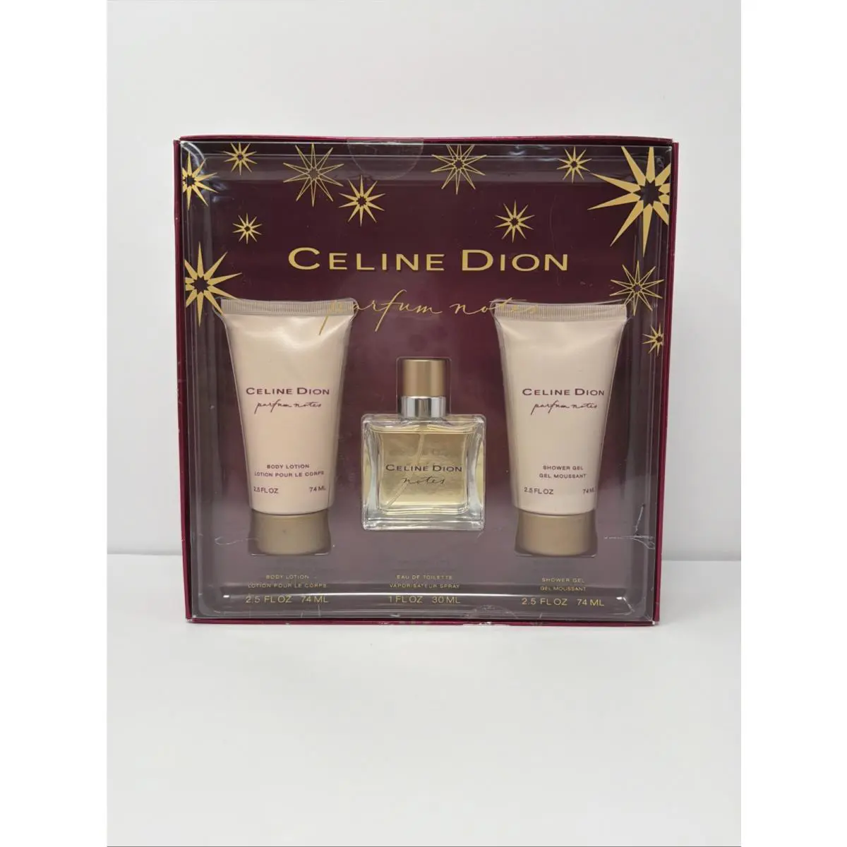 Celine Dion Parfum Notes Edt Spray 1oz + Body Lotion Shower Gel 2.5 oz Gift Set