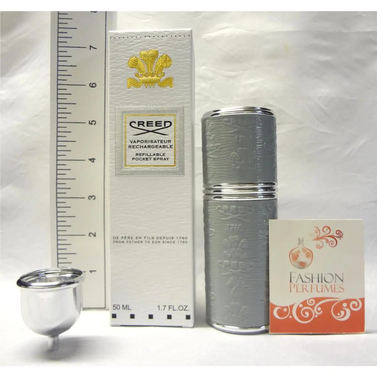 Creed Refillable Atomizer Silver / Grey Leather 1.7 OZ Made IN France - Boxed