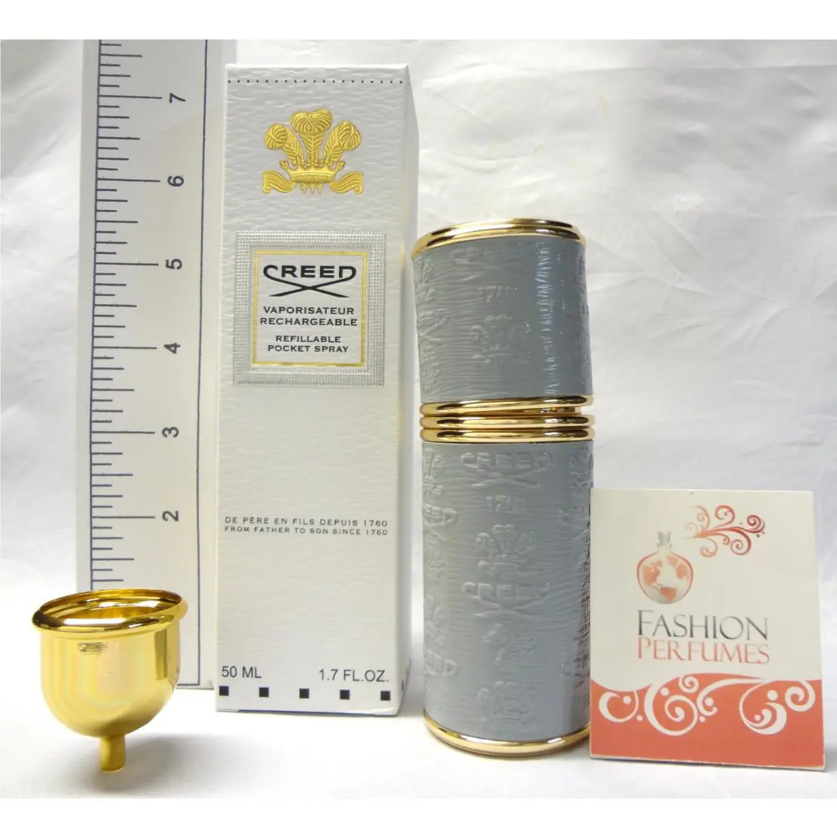 Creed Refillable Atomizer Gold / Grey Leather 1.7 OZ Made IN France - Boxed