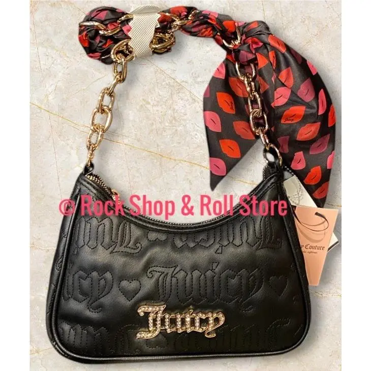 Viral Juicy Couture Fashion with A Twist Black Shoulder Bag W/lips Scarf