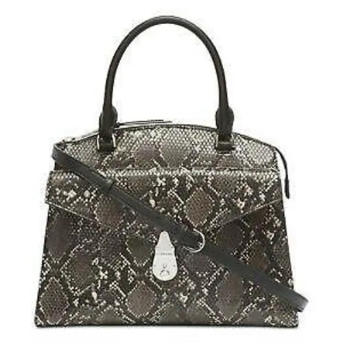 Calvin Klein Lock Gray Snake Embossed Leather Statement Satchel/crossbody
