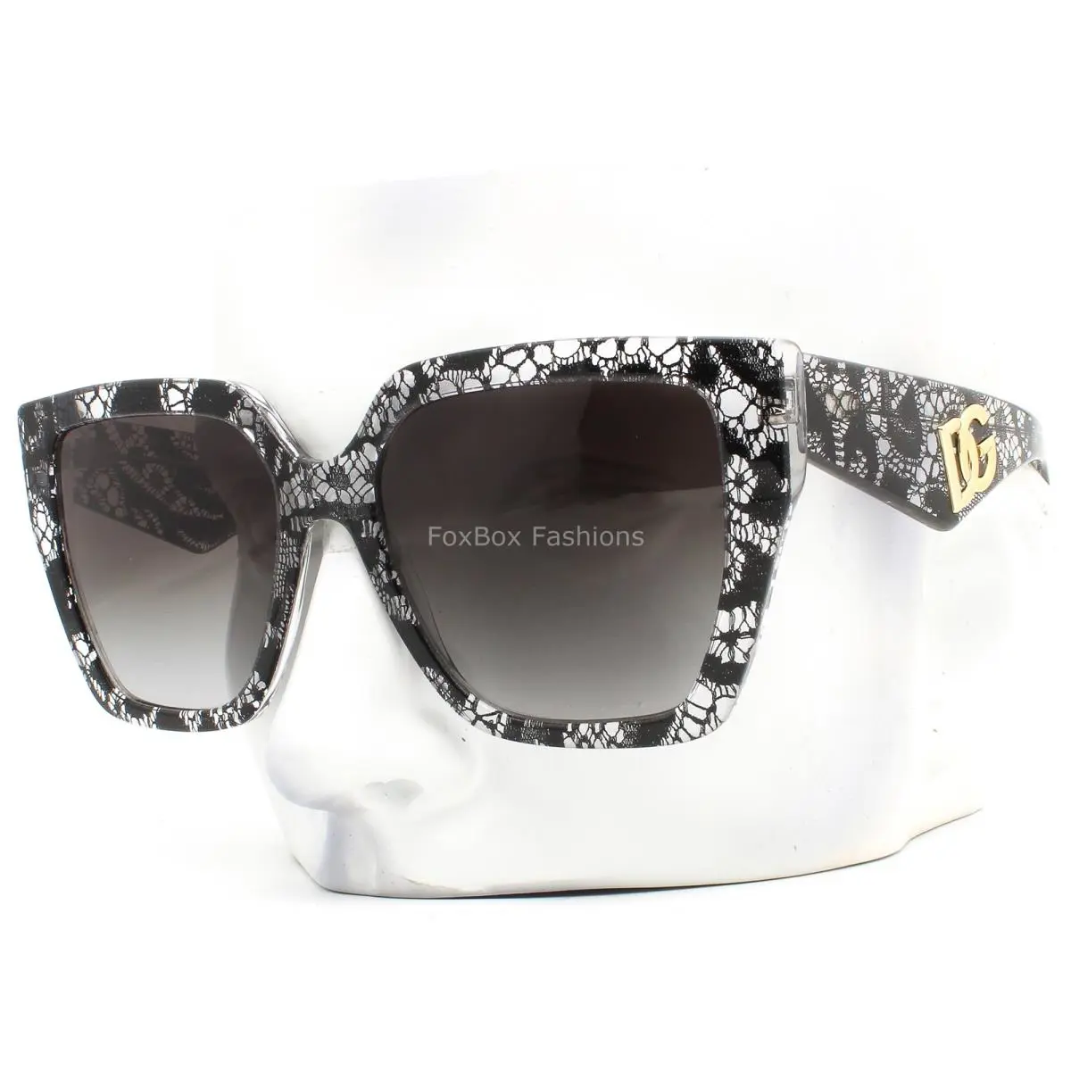 Dolce Gabbana Sunglasses DG 4438 3287/8G Black Lace on Clear Gold DG Logo W/case