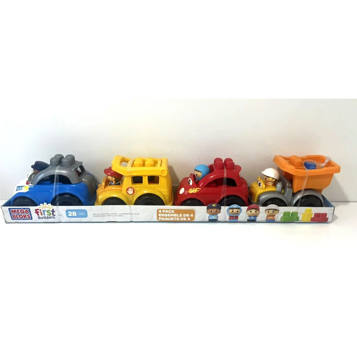 Mega Bloks First Builders Drive Around Town 4 Pack Set Police Bus Race Car