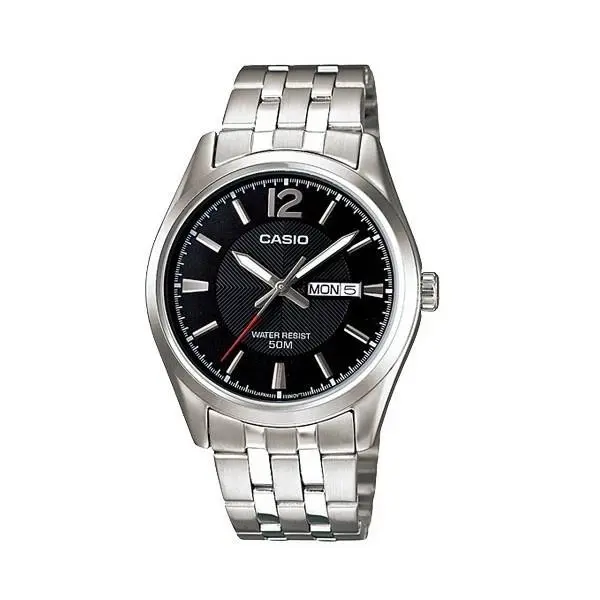 Casio MTP-1335D-1A Black Dial Stainless Steel Men’s Day Date Dress Watch –