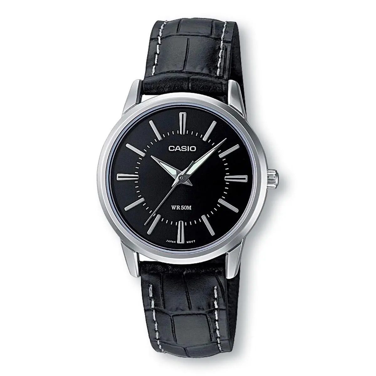 Enticer LTP1303L-1A Analog Leather Band Casual Dress Watch Black Dial by Casio