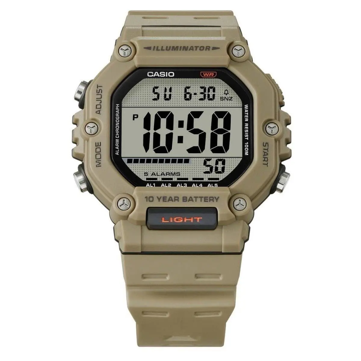 Casio Illuminator Digital Alarm Dual Time Quartz AE-1600H-5AV 100M Mens Watch