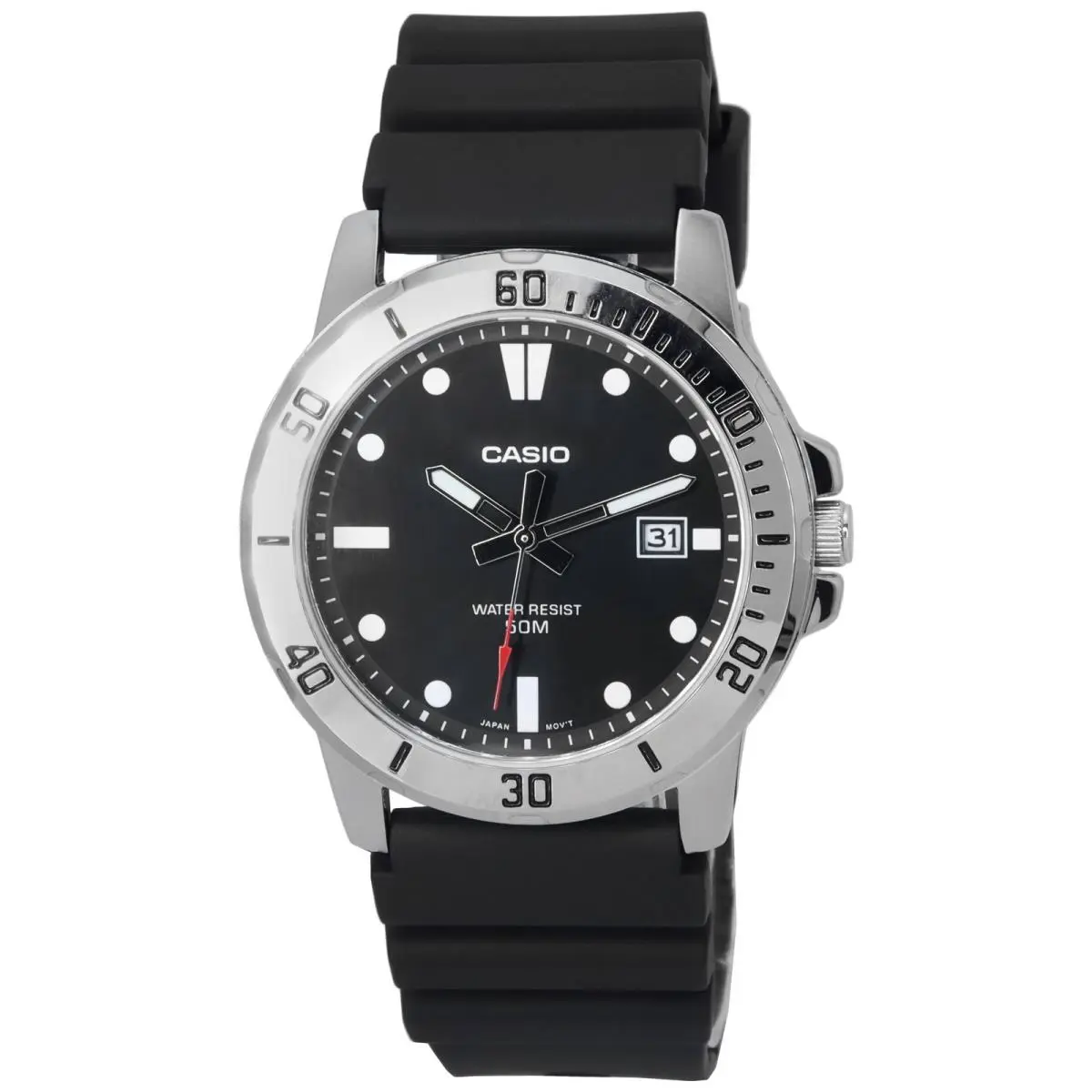 Black Resin Strap Black Dial Luminous Hands Quartz MTP-VD01-1E Mens Watch by Casio