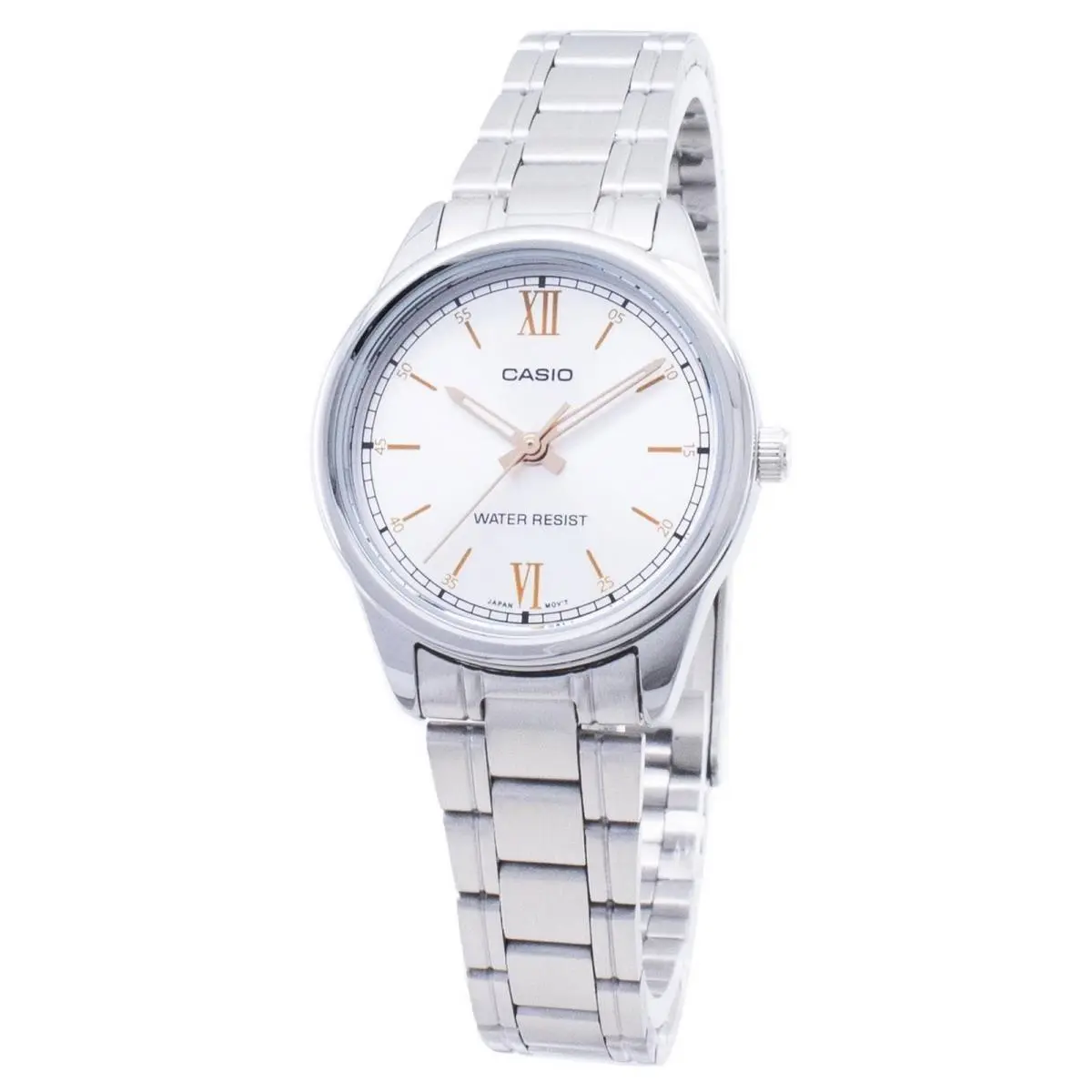 Casio Quartz Stainless Steel LTP-V005D-7B2 Analog Women`s Ladies Watch - Dial: White, Band: Silver, Bezel: Silver