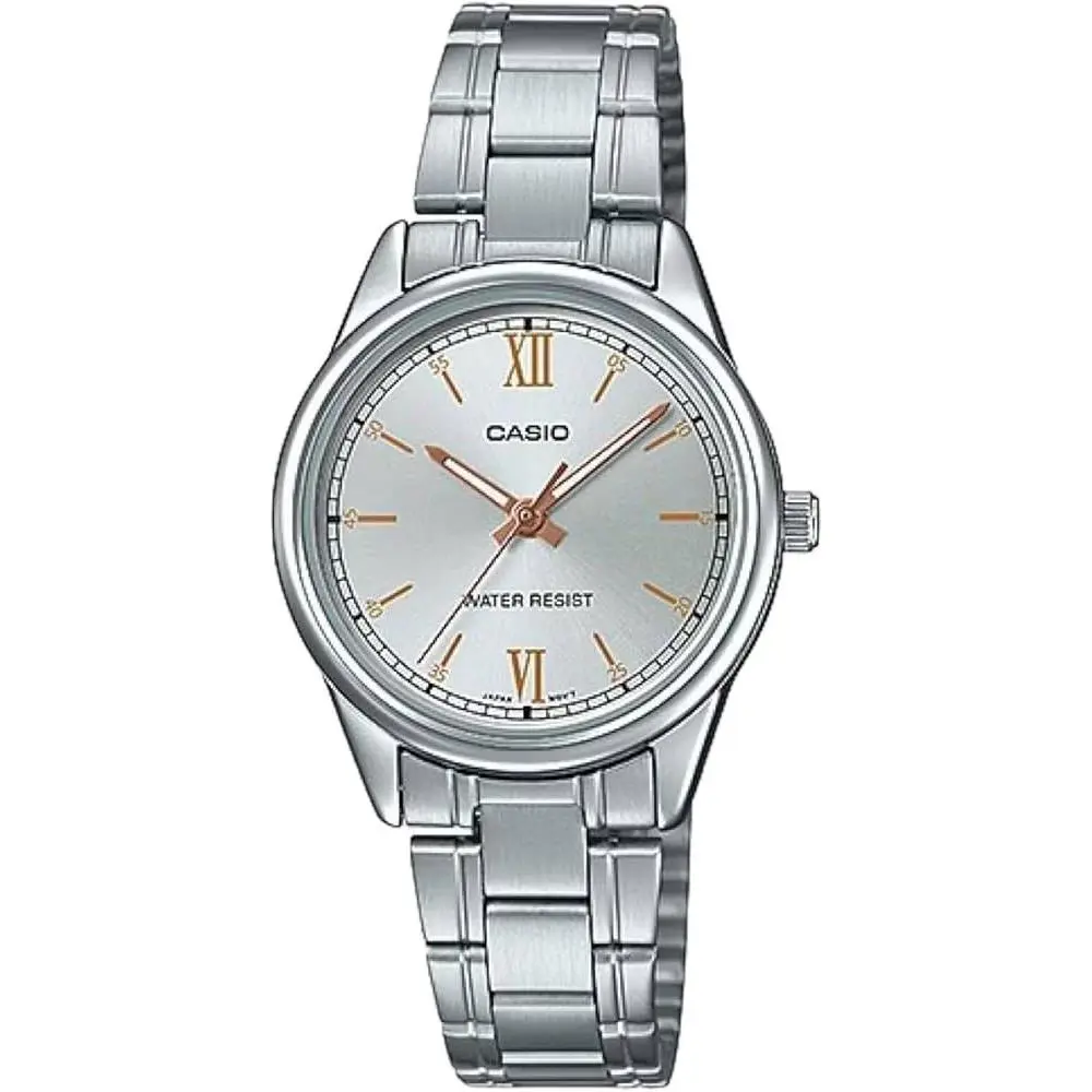 Casio Quartz LTP-V005D-7B2 White Dial Stainless Steel Analog Womens Ladies Watch - Dial: White, Band: Silver, Bezel: No Bezel