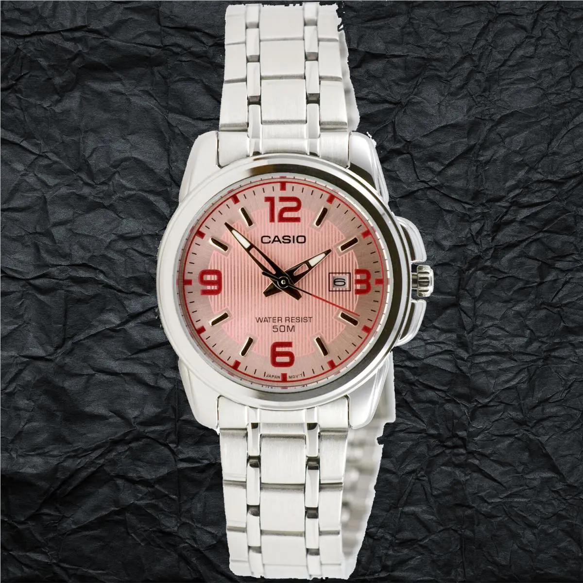 Casio LTP-1314D-5AV Ladies Pink Analog Watch Steel Band Date Display
