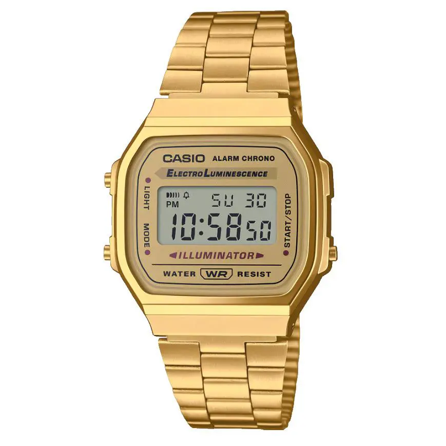 Casio Vintage Digital All Gold Tone Stainless Steel Unisex Watch A168WG-9