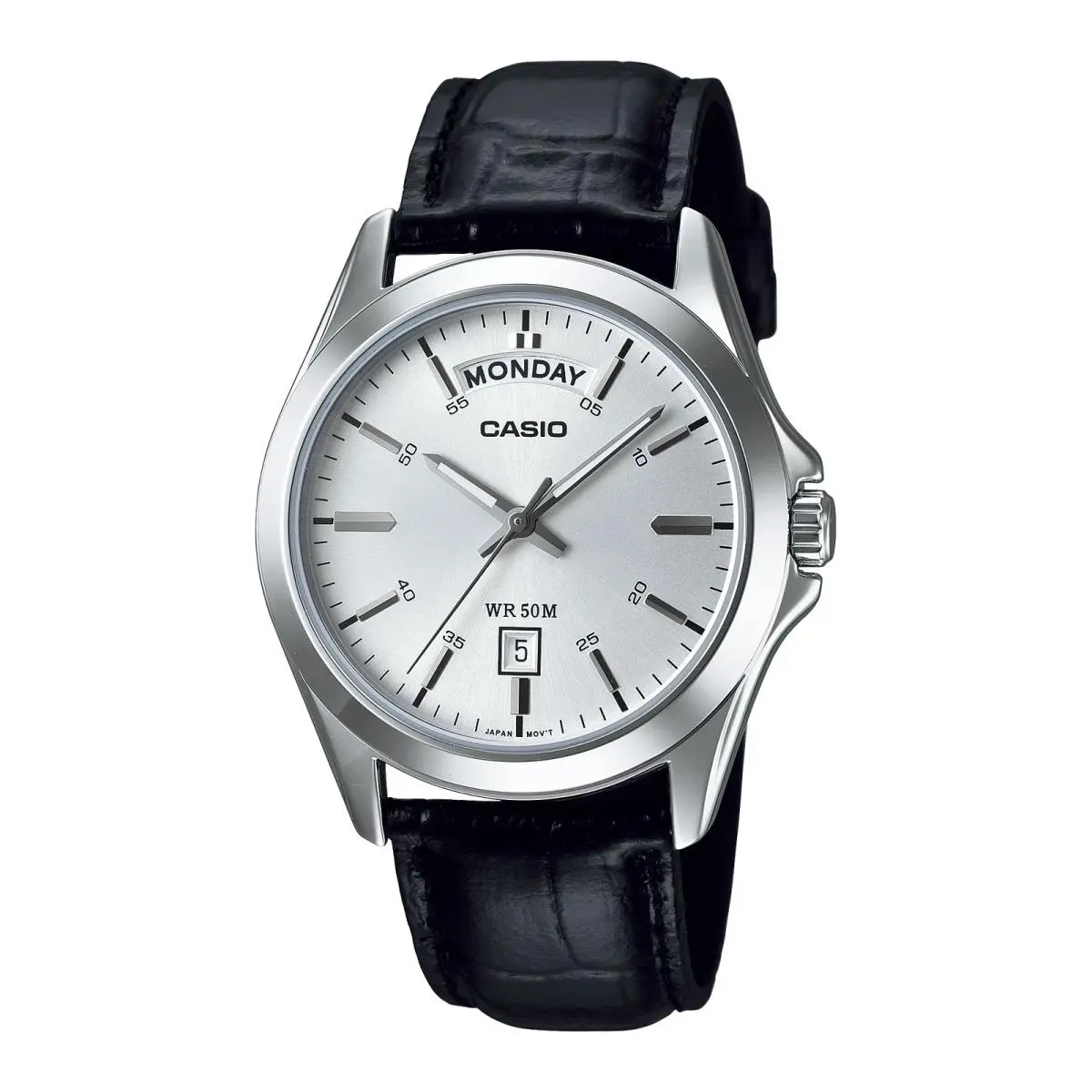 Casio MTP-1370L-7A Men`s Day Date White Dial Leather Strap Watch 50M