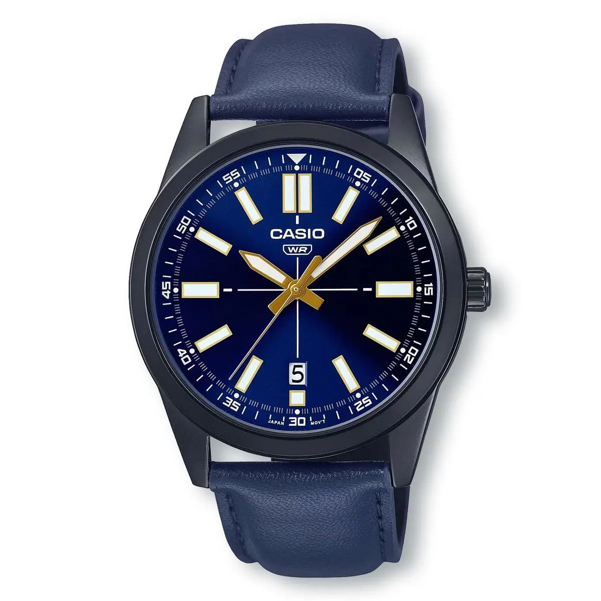Casio MTPVD02BL-2E IP Wide Leather Band Blue Dial Analog Watch