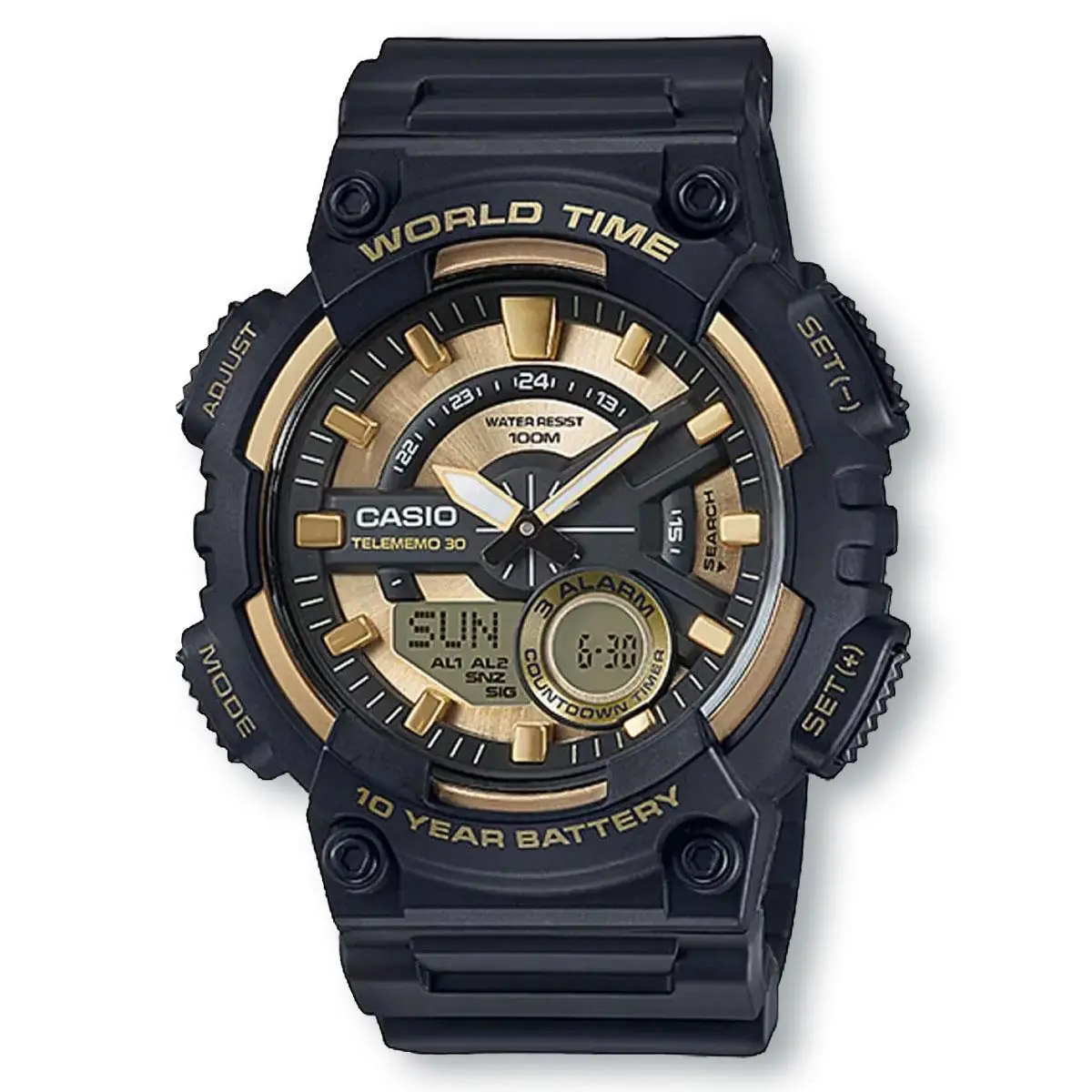 Casio AEQ110BW-9A Analog/digital Combination Telememo Black/gold Watch
