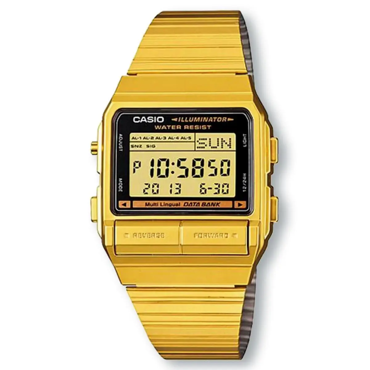 Casio DB380G-1D Illuminator Multi-lingual Databank Men`s Watch Gold
