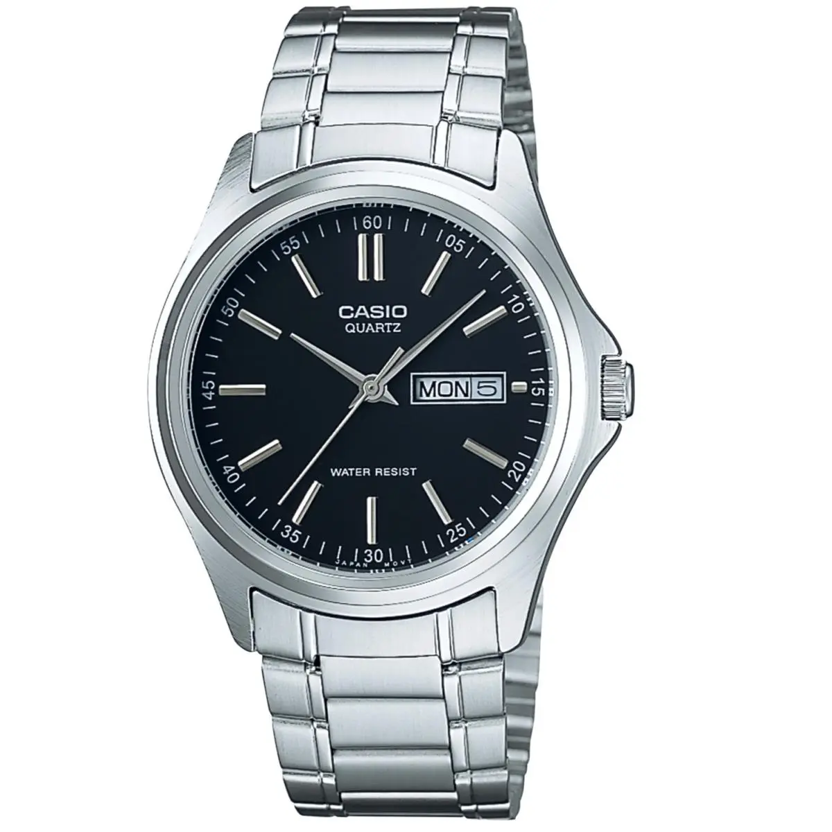 Casio Mens Classic Analog Watch Black Dial Stainless Steel Day Date MTP-1239D-1A