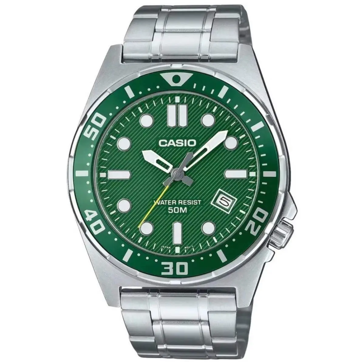 Men`s  Green Dial Stainless Steel Band Watch MTD135D MTD-135D-3A by Casio